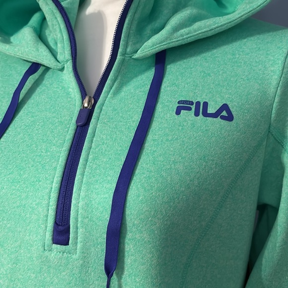 NWT Fila Sports Mint/blue trim pullover hoodie/zips up/thumbs open/pocket zips - Picture 12 of 13